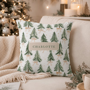 Personalisierter Wasserfarben-Weihnachtsbaum-Name Kissen