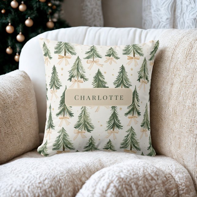 Personalisierter Wasserfarben-Weihnachtsbaum-Name  Kissen (Von Creator hochgeladen)