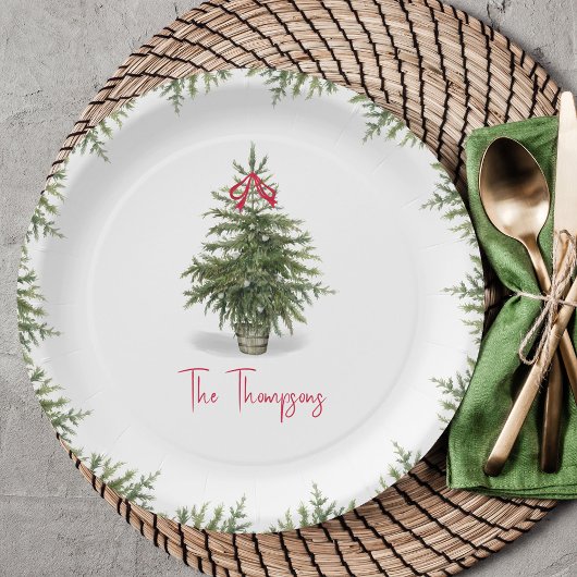 Personalisierter Wasserfarben-Weihnachtsbaum  Pappteller