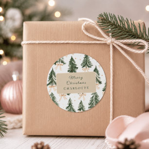 Personalisierter Wasserfarben-Weihnachtsbaum Runder Aufkleber