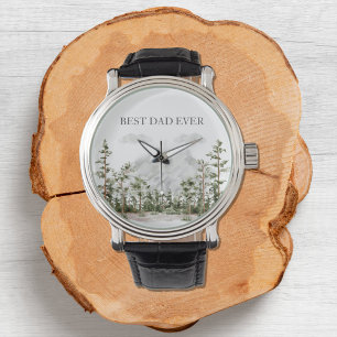 Personalisierter Wasserfarbenberg und -wald Armbanduhr