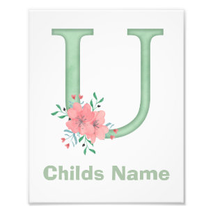 Personalisierter Wasserfarbenbuchstabe U Foto Druc