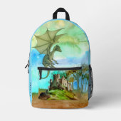 Personalisierter Wasserfarbendrache und Burg Bedruckter Rucksack (Vorderseite)