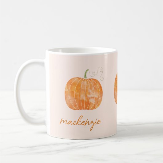 Personalisierter Wasserfarbenkürbis Herbst Kaffeetasse (Links)