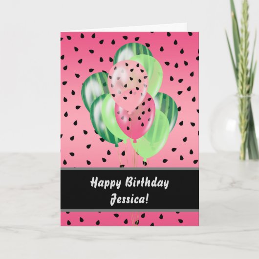 Personalisierter Watermelon Balloons Glücklich Geb Karte (Vorderseite)