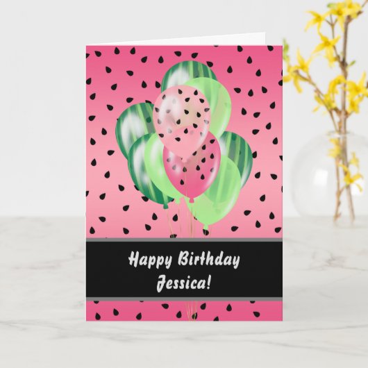 Personalisierter Watermelon Balloons Glücklich Geb Karte (Gelbe Blume)