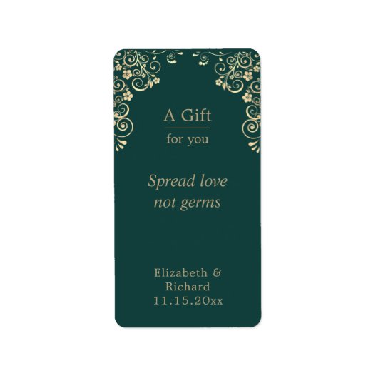 Personalisierter Wedding Green Gold Hand Sanitizer Adressaufkleber (Vorne)