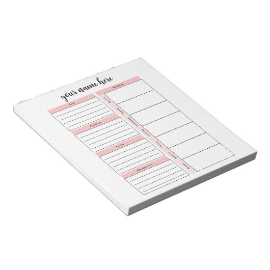 Personalisierter Weekly Schedule Notepad Notizblock (angewinkelt)
