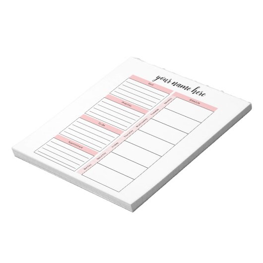 Personalisierter Weekly Schedule Notepad Notizblock (Rotiert)