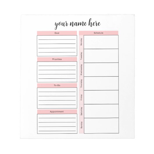 Personalisierter Weekly Schedule Notepad Notizblock (Vorderseite)