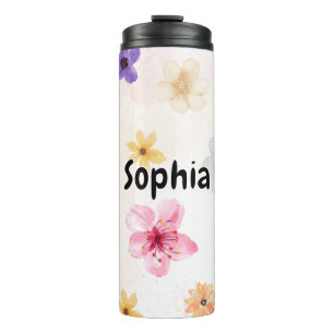 Personalisierter weicher Wasserfarben-Blumenstrauß Thermosbecher