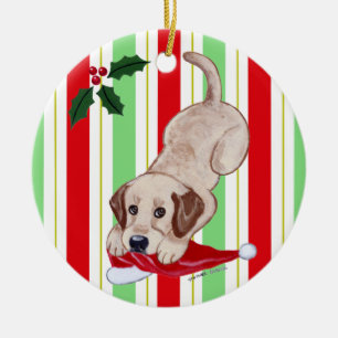 Personalisierter WeihnachtenYellowk Labrador-Welpe Keramikornament