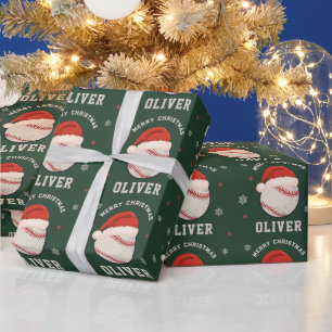 Personalisierter Weihnachts-Baseball-Santa-Hut-Nam Geschenkpapier