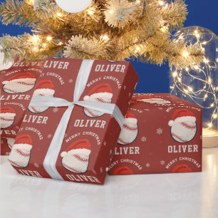Personalisierter Weihnachts-Baseball-Santa-Hut-Nam Geschenkpapier