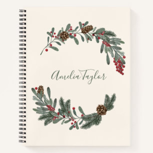 Personalisierter Weihnachts-Blumenkranz mit Schrif Notizblock