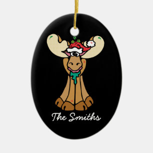 Personalisierter Weihnachts-Elch Cartoon Keramikornament
