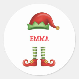 Personalisierter Weihnachts-Elf-Aufkleber Rot & Runder Aufkleber