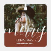 Personalisierter Weihnachts-Foto-Script-Name Ornament Aus Metall (Vorderseite)