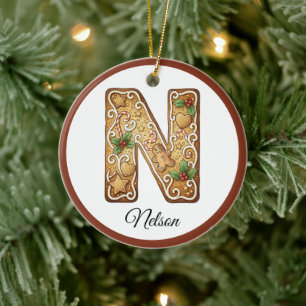 Personalisierter Weihnachts-Gingerbread-Buchstabe Keramik Ornament