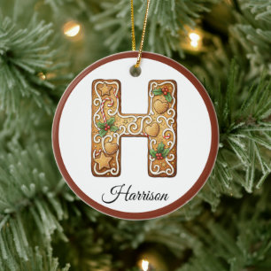 Personalisierter Weihnachts-Gingerbread-Buchstabe Keramik Ornament