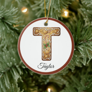 Personalisierter Weihnachts-Gingerbread-Buchstabe  Keramik Ornament