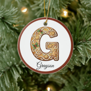Personalisierter Weihnachts-Gingerbread-Buchstabe Keramik Ornament