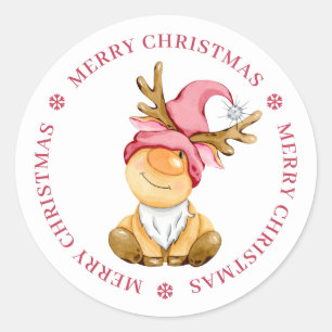 Personalisierter Weihnachts-Gnom mit Rentier-Motiv Runder Aufkleber