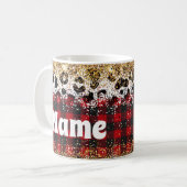 Personalisierter Weihnachts Karierter Glitzer Kaff Kaffeetasse (Vorderseite Links)