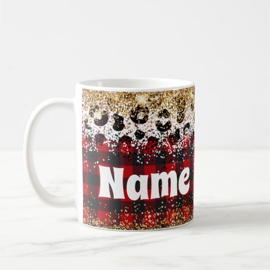 Personalisierter Weihnachts Karierter Glitzer Kaff Kaffeetasse (Links)