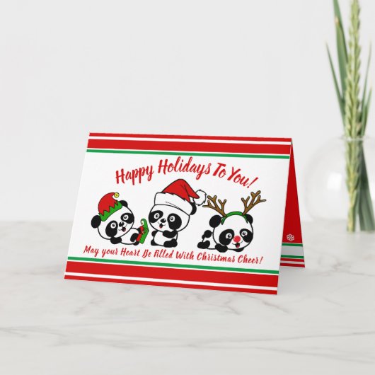 Personalisierter Weihnachts-Pandas-Urlaub Karte (Vorderseite)