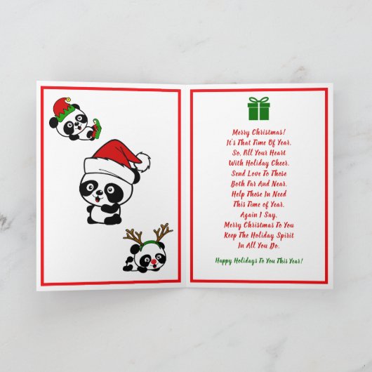 Personalisierter Weihnachts-Pandas-Urlaub Karte (Innenseite)