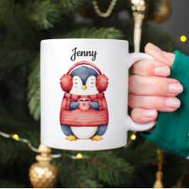 Personalisierter Weihnachts-Pinguin-Becher Kaffeetasse