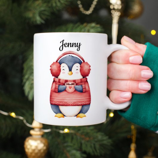 Personalisierter Weihnachts-Pinguin-Becher Kaffeetasse
