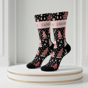 Personalisierter Weihnachts-Pink-Feiertagsbaum  Socken