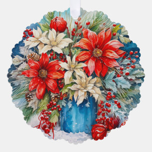 Personalisierter Weihnachts-Poinsettien- und Beere Ornament Karte