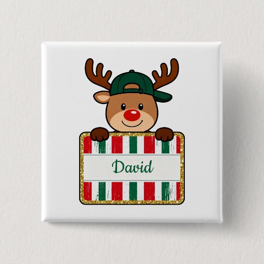 Personalisierter Weihnachts-Rentiername Button (Vorderseite)