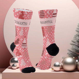 Personalisierter Weihnachts-Rosafarbener-Feiertags Socken