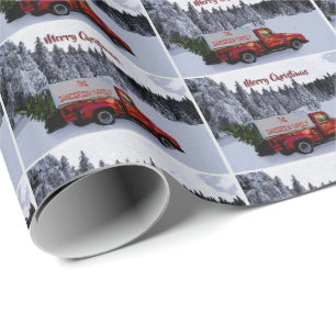 Personalisierter Weihnachts-Roter-Vintage-LKW Geschenkpapier