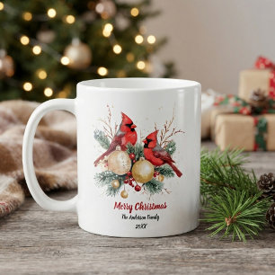 Personalisierter Weihnachts-Rotkardinal & Beeren Kaffeetasse