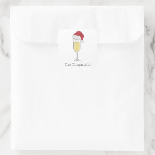 Personalisierter Weihnachts-Schampus mit Santa-Hut Quadratischer Aufkleber