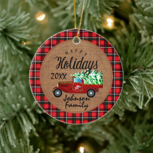 Personalisierter Weihnachts-Vintage-LKW - Weihnach Keramik Ornament