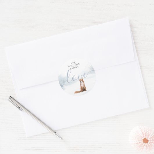 Personalisierter Weihnachts-Waldfuchs Runder Aufkleber (Umschlag)