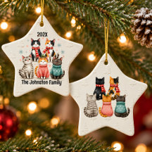 Personalisierter Weihnachtsanhänger für Katzenfami