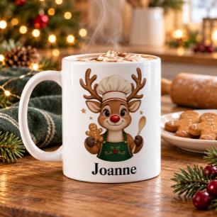 Personalisierter Weihnachtsbäcker-Rentier-Becher Kaffeetasse