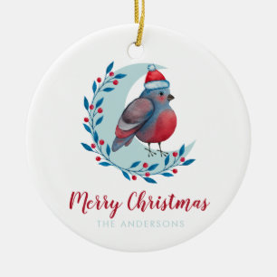 Personalisierter Weihnachtsbär auf dem Mond Keramik Ornament