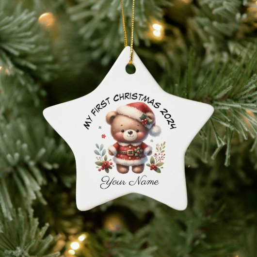 Personalisierter Weihnachtsbär Erste Weihnachtsfei Keramik Ornament (Baum)