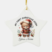 Personalisierter Weihnachtsbär Erste Weihnachtsfei Keramik Ornament (Hinten)