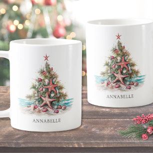 Personalisierter Weihnachtsbaum am Strand Kaffeetasse