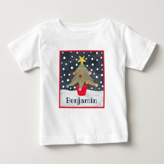 Personalisierter Weihnachtsbaum Baby T-shirt (Vorderseite)