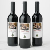 Personalisierter Weihnachtsbaum Familienfoto  Weinetikett (Flaschen)